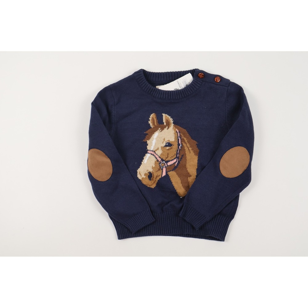 Hope & Henry Horse Intarsia Sweater Blue Animal XXS Cotton NWT